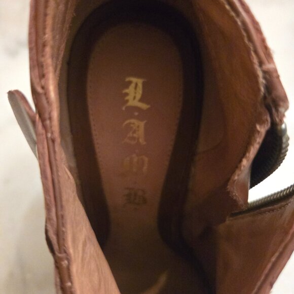 L.A.M.B. by Gwen Stefani "Joelle" Brown Leather Peep-Toe Booties - Picture 2 of 8